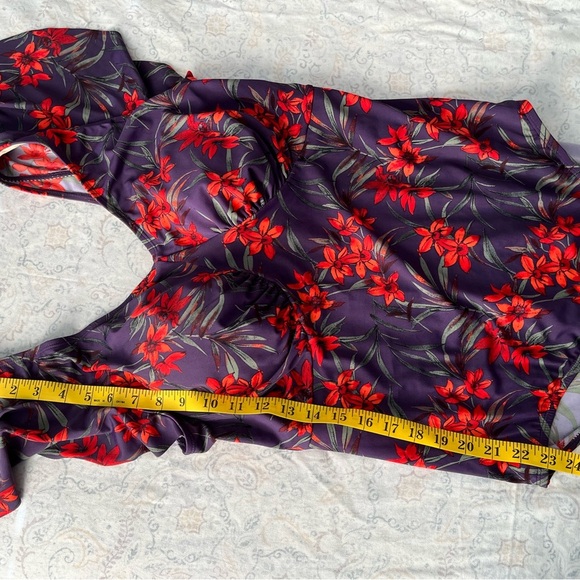 Red and Purple One-Piece Swimwear with Flutter Sleeves‎ - Picture 7 of 13